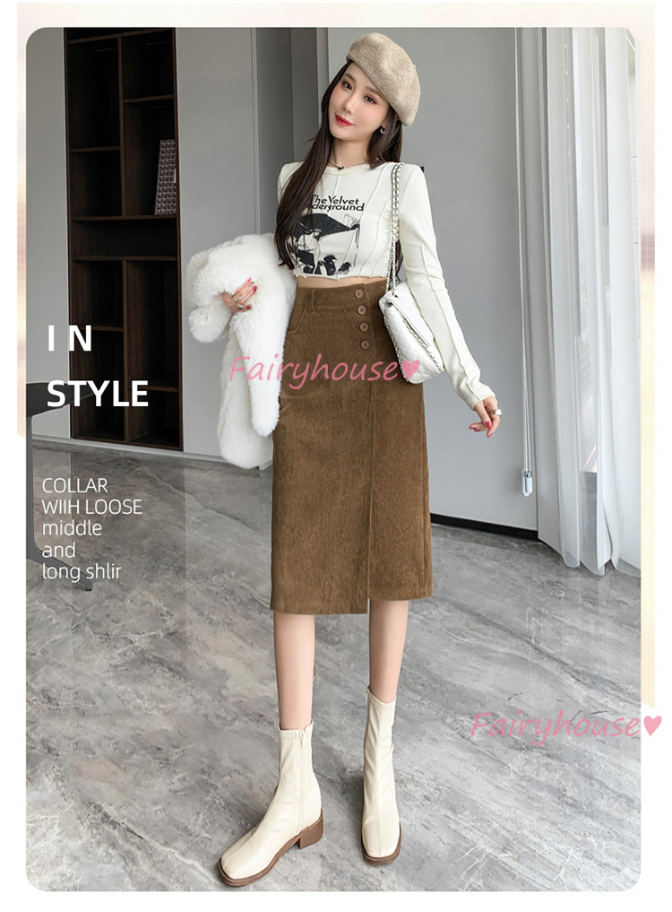 スカート 膝丈 秋冬 タイトスカート 黒コールテンスカート レディース ハイウェストボ大人 ロング丈Aラインスカート スリット 40代 オシャレ30代 50代 