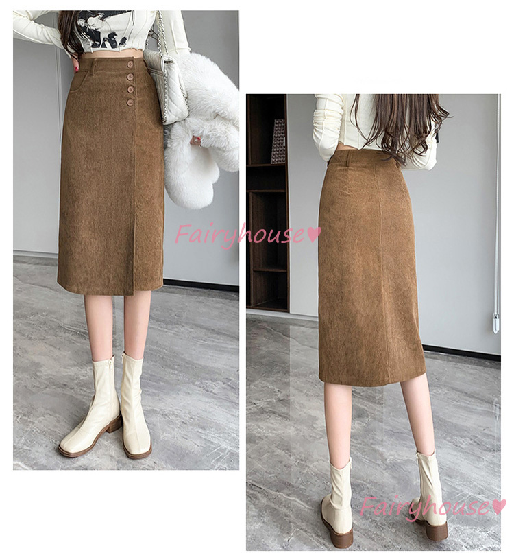 スカート 膝丈 秋冬 タイトスカート 黒コールテンスカート レディース ハイウェストボ大人 ロング丈Aラインスカート スリット 40代 オシャレ30代 50代 