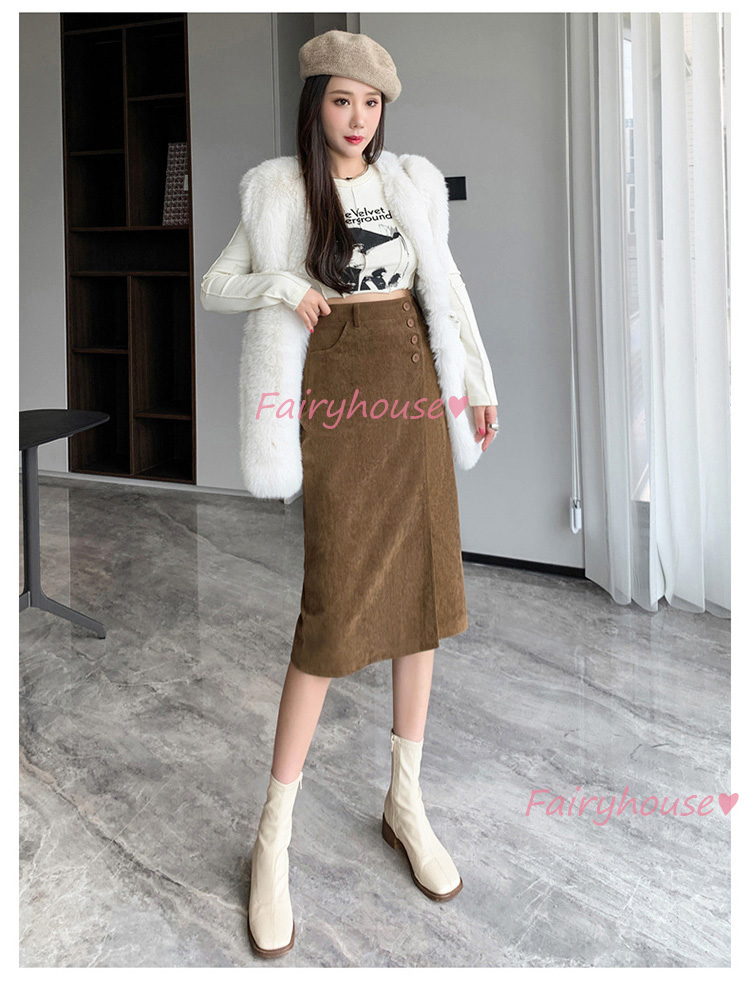 スカート 膝丈 秋冬 タイトスカート 黒コールテンスカート レディース ハイウェストボ大人 ロング丈Aラインスカート スリット 40代 オシャレ30代 50代 