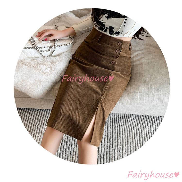 スカート 膝丈 秋冬 タイトスカート 黒コールテンスカート レディース ハイウェストボ大人 ロング丈Aラインスカート スリット 40代 オシャレ30代 50代 