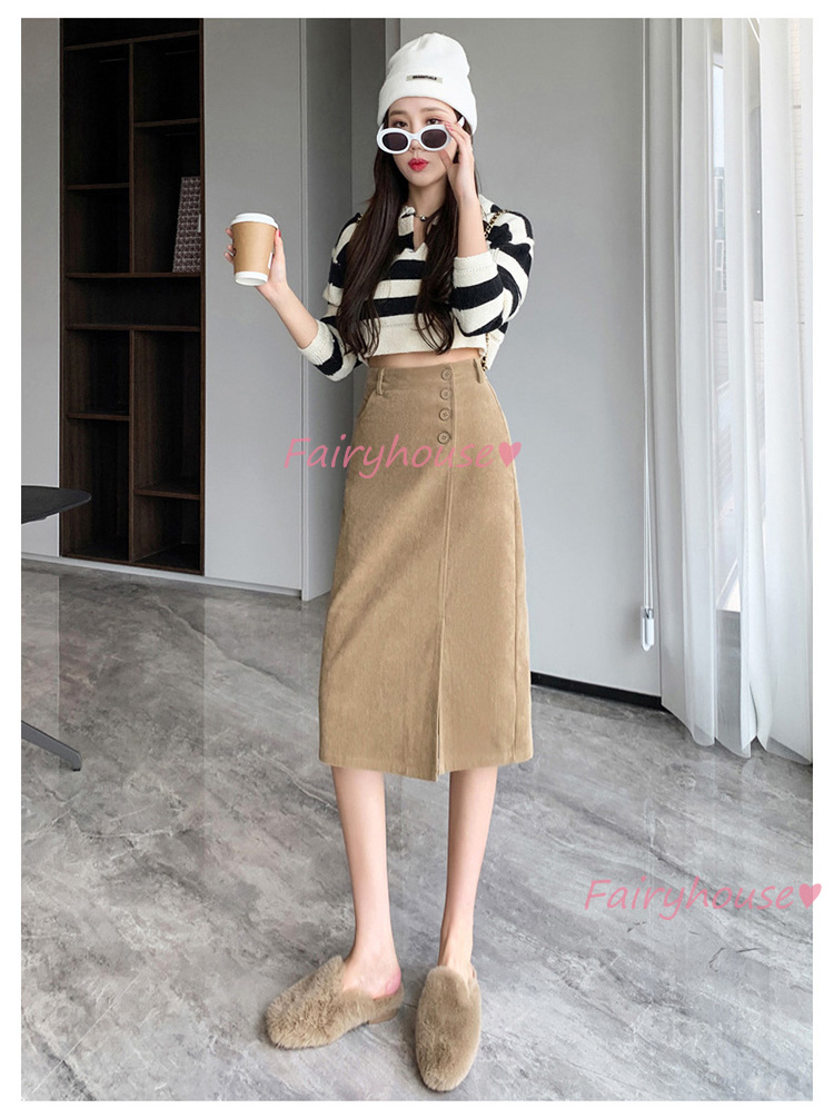 スカート 膝丈 秋冬 タイトスカート 黒コールテンスカート レディース ハイウェストボ大人 ロング丈Aラインスカート スリット 40代 オシャレ30代 50代 