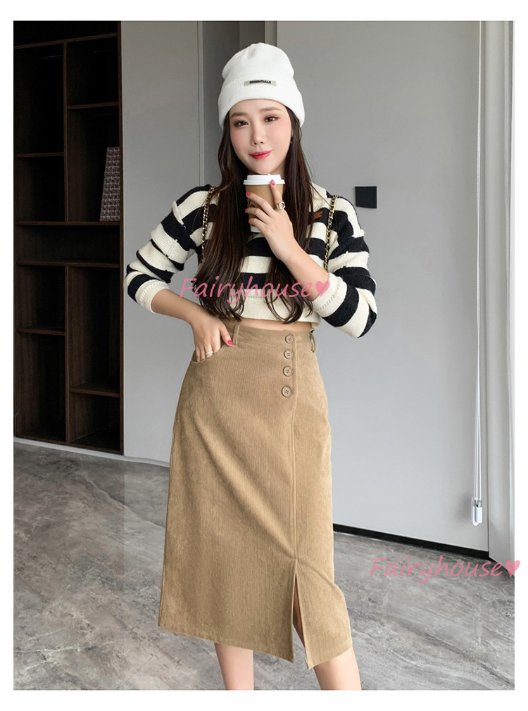 スカート 膝丈 秋冬 タイトスカート 黒コールテンスカート レディース ハイウェストボ大人 ロング丈Aラインスカート スリット 40代 オシャレ30代 50代 