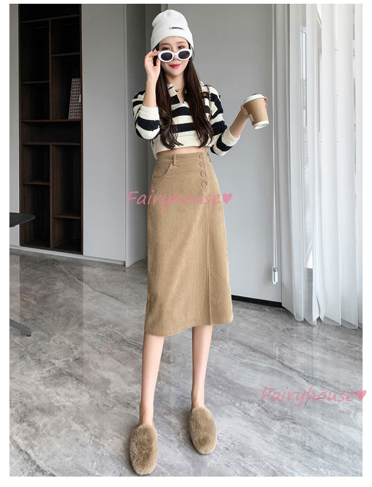 スカート 膝丈 秋冬 タイトスカート 黒コールテンスカート レディース ハイウェストボ大人 ロング丈Aラインスカート スリット 40代 オシャレ30代 50代 