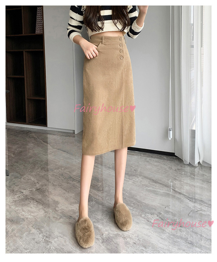 スカート 膝丈 秋冬 タイトスカート 黒コールテンスカート レディース ハイウェストボ大人 ロング丈Aラインスカート スリット 40代 オシャレ30代 50代 