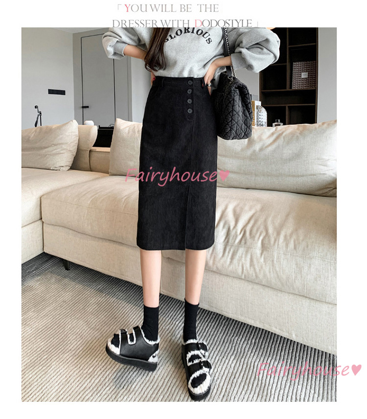 スカート 膝丈 秋冬 タイトスカート 黒コールテンスカート レディース ハイウェストボ大人 ロング丈Aラインスカート スリット 40代 オシャレ30代 50代 