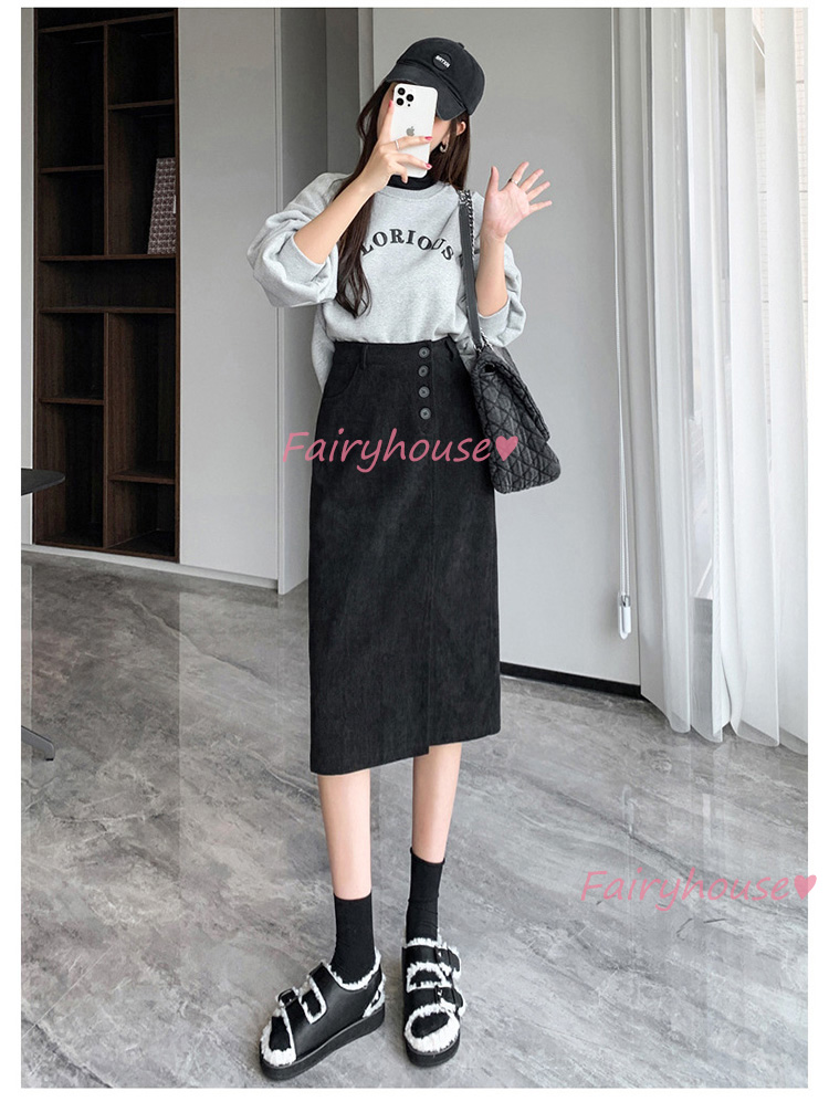 スカート 膝丈 秋冬 タイトスカート 黒コールテンスカート レディース ハイウェストボ大人 ロング丈Aラインスカート スリット 40代 オシャレ30代 50代 