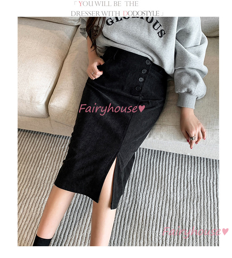 スカート 膝丈 秋冬 タイトスカート 黒コールテンスカート レディース ハイウェストボ大人 ロング丈Aラインスカート スリット 40代 オシャレ30代 50代 