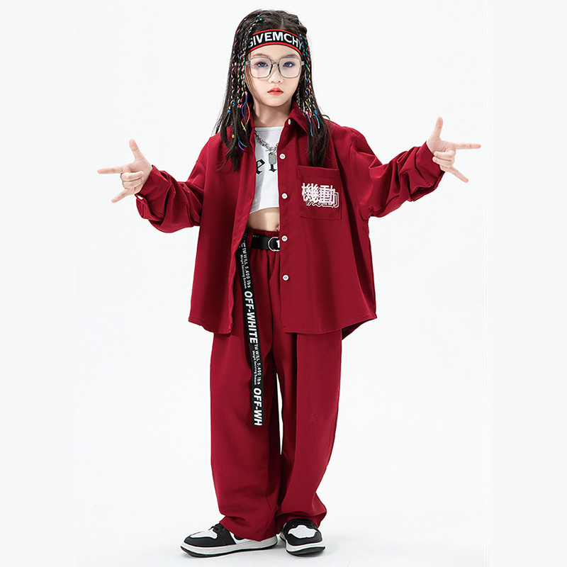 キッズ ダンス衣装 ヒップホップ 長袖 シャツ ロングパンツ 女の子 トップス 派手 原宿系 派手 赤 ダンス発表会 キッズ 男の子ダボダボ レッド 