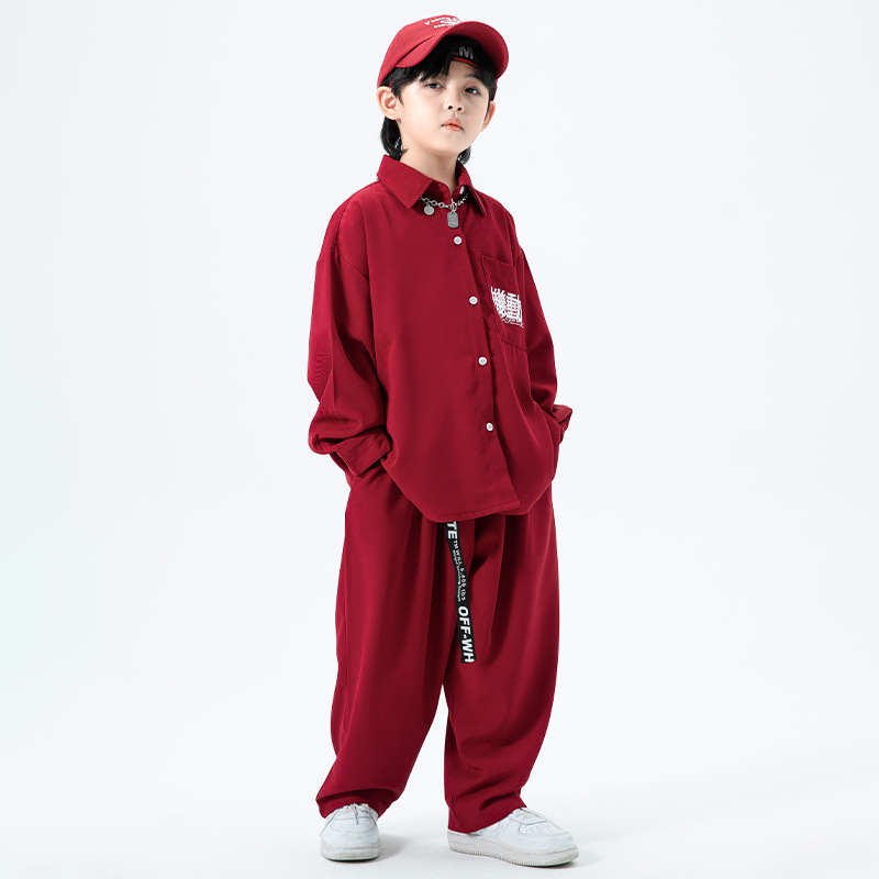 キッズ ダンス衣装 ヒップホップ 長袖 シャツ ロングパンツ 女の子 トップス 派手 原宿系 派手 赤 ダンス発表会 キッズ 男の子ダボダボ レッド 