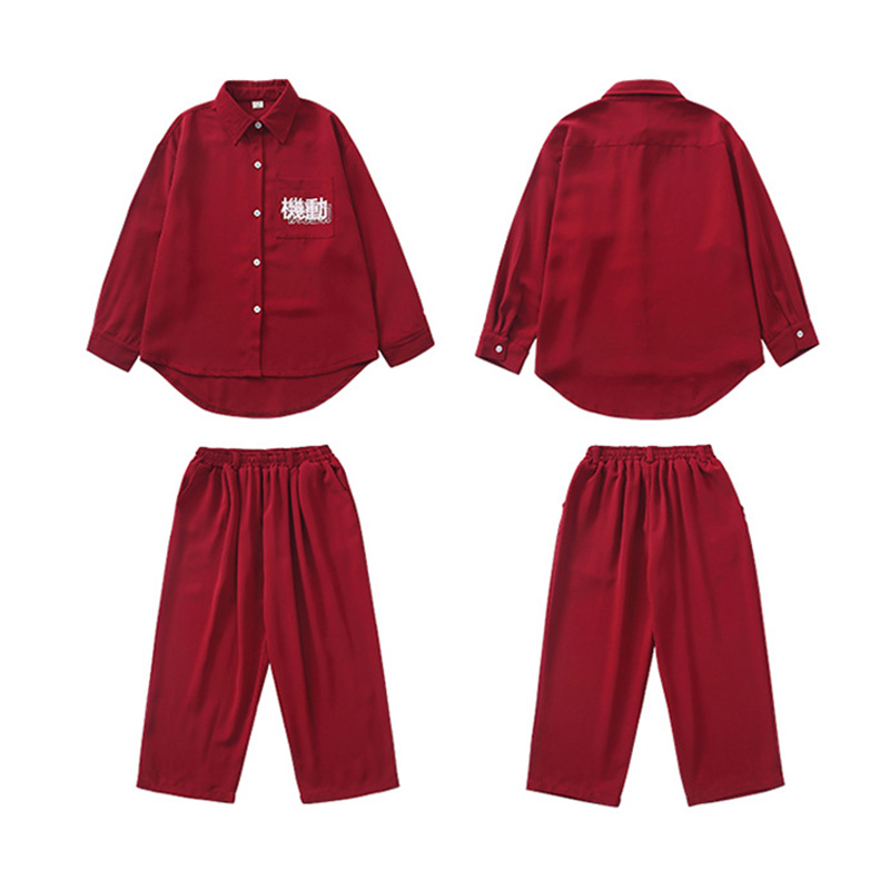 キッズ ダンス衣装 ヒップホップ 長袖 シャツ ロングパンツ 女の子 トップス 派手 原宿系 派手 赤 ダンス発表会 キッズ 男の子ダボダボ レッド 