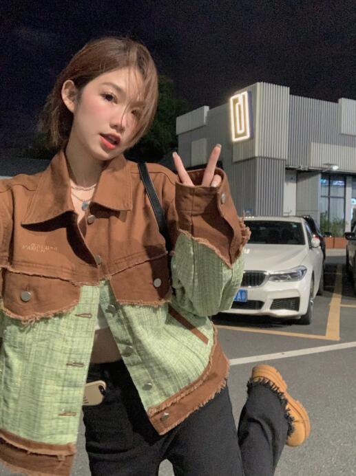 切替 異素材 デニム ジャケット ジージャン 韓国 レディース Y2K オルチャン 原宿系 ダンス衣装 HIPHOP ストリート 