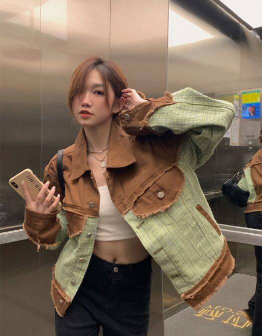切替 異素材 デニム ジャケット ジージャン 韓国 レディース Y2K オルチャン 原宿系 ダンス衣装 HIPHOP ストリート 