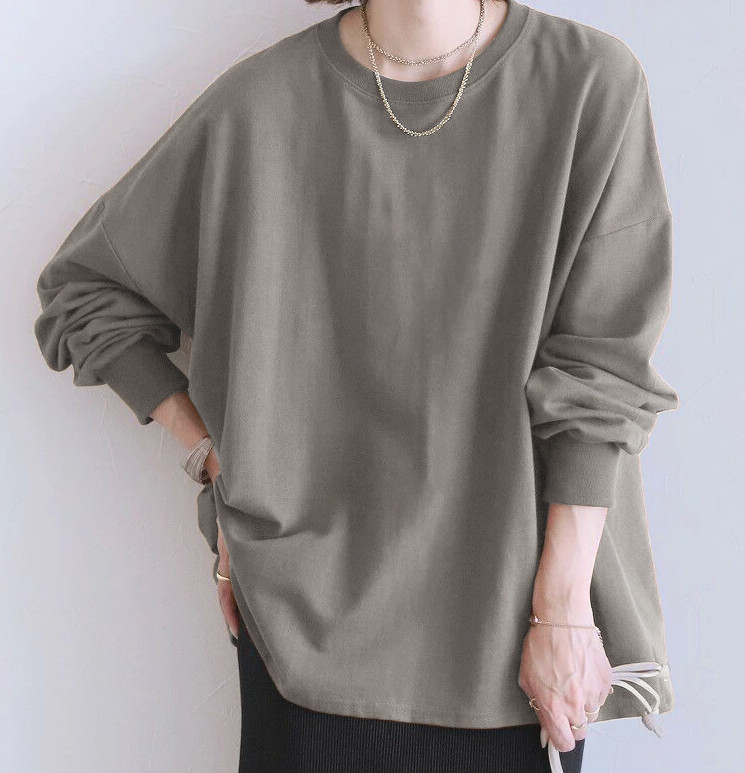 ゆるボーダー柄＆無地ビッグプルオーバーボーダー トップス 長袖 カットソー Tシャツ スウェット きれいめ 冬 カジュアル ガーゆったり 秋 長袖 