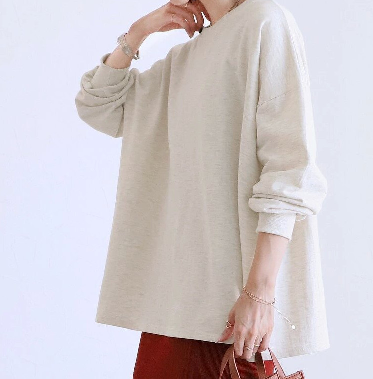 ゆるボーダー柄＆無地ビッグプルオーバーボーダー トップス 長袖 カットソー Tシャツ スウェット きれいめ 冬 カジュアル ガーゆったり 秋 長袖 