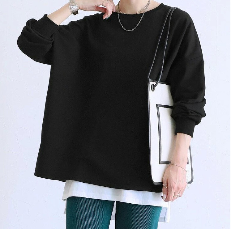 ゆるボーダー柄＆無地ビッグプルオーバーボーダー トップス 長袖 カットソー Tシャツ スウェット きれいめ 冬 カジュアル ガーゆったり 秋 長袖 