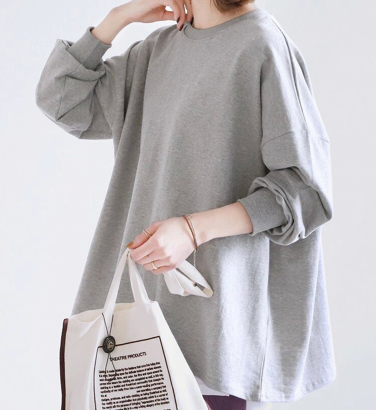 ゆるボーダー柄＆無地ビッグプルオーバーボーダー トップス 長袖 カットソー Tシャツ スウェット きれいめ 冬 カジュアル ガーゆったり 秋 長袖 