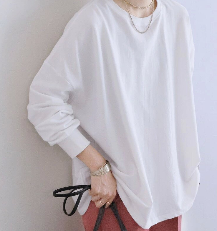 ゆるボーダー柄＆無地ビッグプルオーバーボーダー トップス 長袖 カットソー Tシャツ スウェット きれいめ 冬 カジュアル ガーゆったり 秋 長袖 