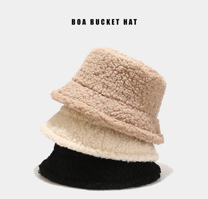 帽子 バケットハット ボア 秋冬 。送料無料 ホワイト ブラック テラコッタ イエロー アイボピンク ブルー ベージュ 