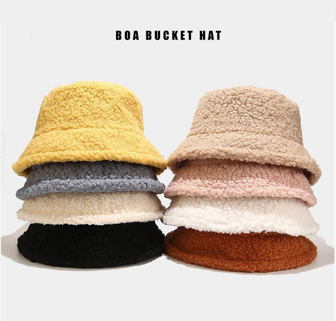 帽子 バケットハット ボア 秋冬 。送料無料 ホワイト ブラック テラコッタ イエロー アイボピンク ブルー ベージュ 