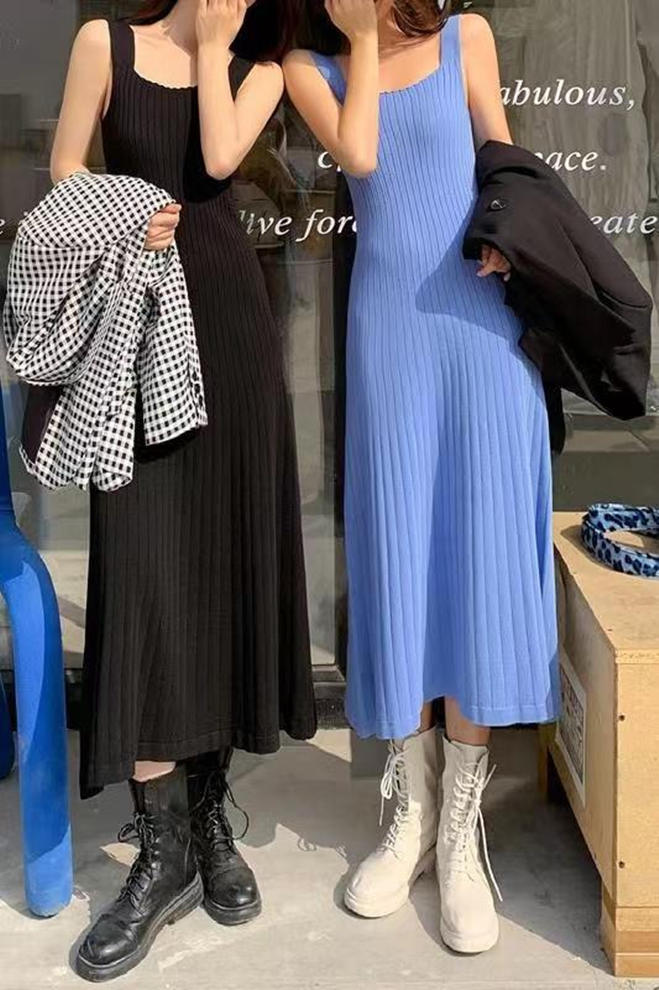 お取り寄せ商品 ワンピース レディース タンクトップ S-2XL 3COLOR 夏ワンピース ノースリーブ シンプル 無地 キャミソールワンピース タンクトップワンピース 