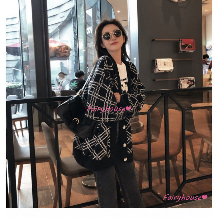 ニットカーディガン レディース 秋冬 40代 長袖ニットコーディガン チェック柄Vネックカーディガン 50代 ゆったりアウター ショット丈セーター 秋服 おしゃれ 