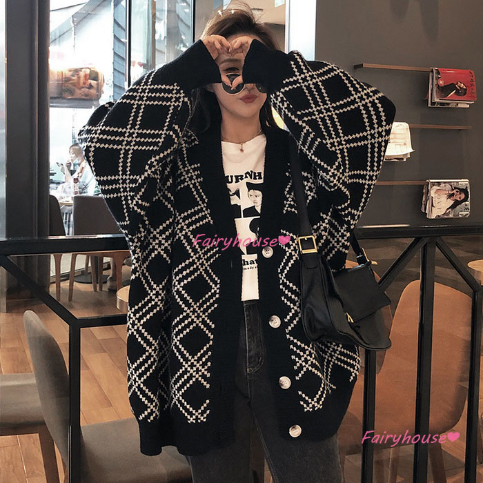 ニットカーディガン レディース 秋冬 40代 長袖ニットコーディガン チェック柄Vネックカーディガン 50代 ゆったりアウター ショット丈セーター 秋服 おしゃれ 