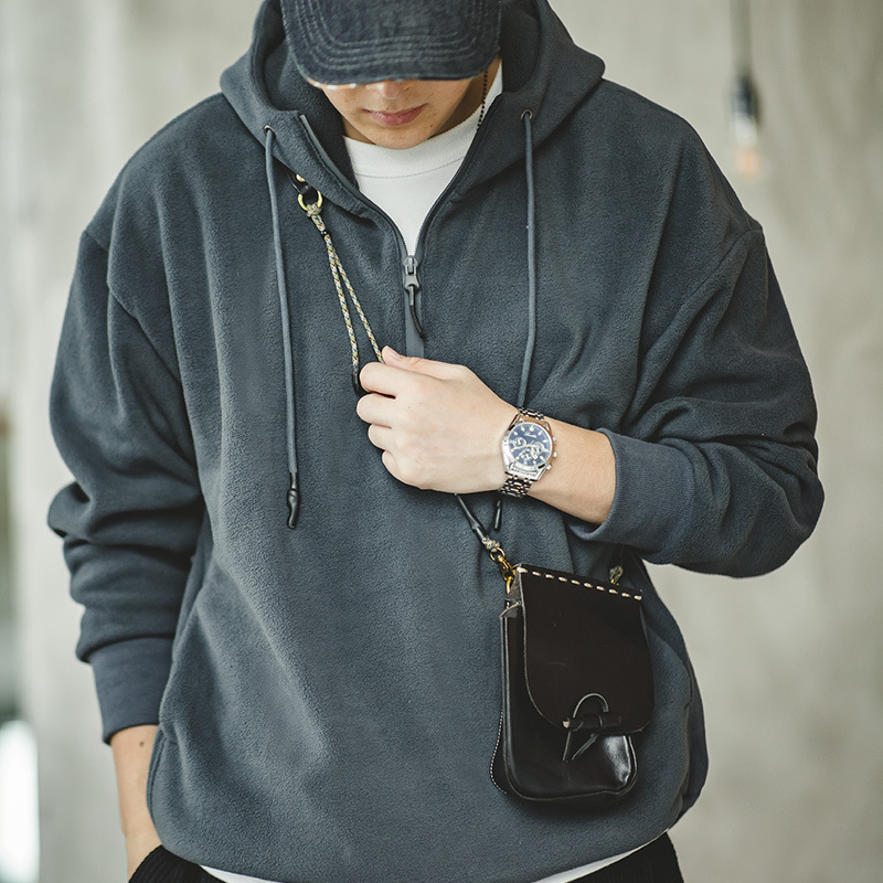 フリースジャケット プルオーバーミリタハーフジップ ドロップショルダー 街着 保温 秋冬ジャケット フード付き 温もり 