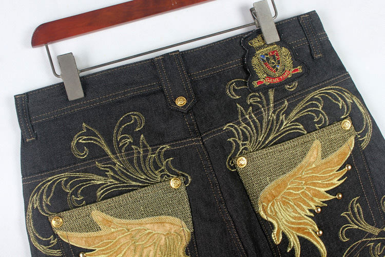 ジーンズ 大きいサイズ メンズ デニム ゆったり 刺繍入り カッコイイ ズボン ルーズストレート ストリート系 個性 太め おしゃれ デザイン ボ 