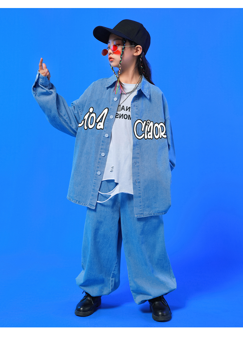 キッズダンス衣装 セットアップ ヒップホップ ダンスファッション ダンス衣装 男の子 デニムパンツ K-POP デニムシャツ ガールズ 韓国 