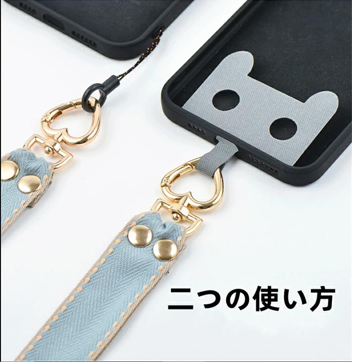 短納期！マホショルダー 肩掛け 首掛けス トラップ スマホ 斜めがけ 便利 スマホ用 猫型ホルダー リングストライプ 紐 落下防止 携帯ストラップ 手ぶら 