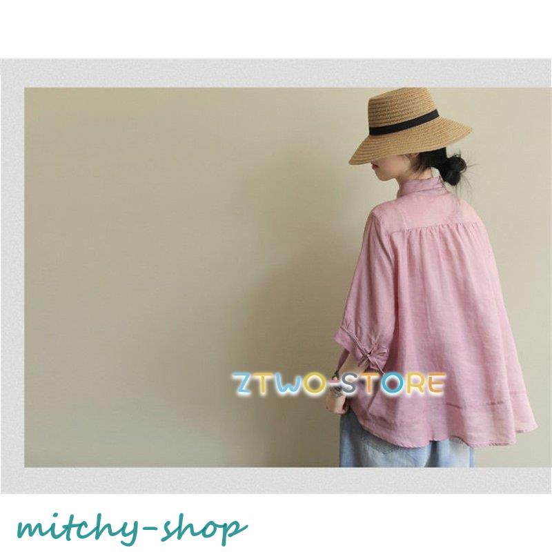 トップス ブラウス チュニック 夏 レディース 七分袖 リネン お洒落 40代 アウター シンプル 体型カバー ゆったり 大きいサイズ 着痩せ 30代可愛い 無地 