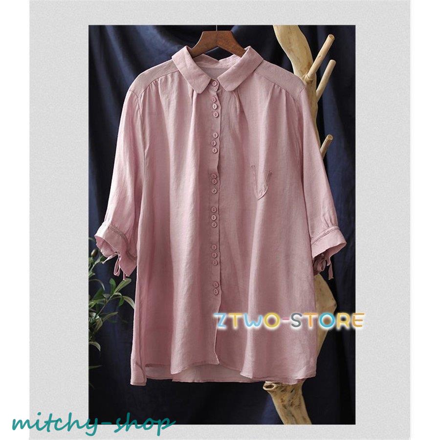 トップス ブラウス チュニック 夏 レディース 七分袖 リネン お洒落 40代 アウター シンプル 体型カバー ゆったり 大きいサイズ 着痩せ 30代可愛い 無地 