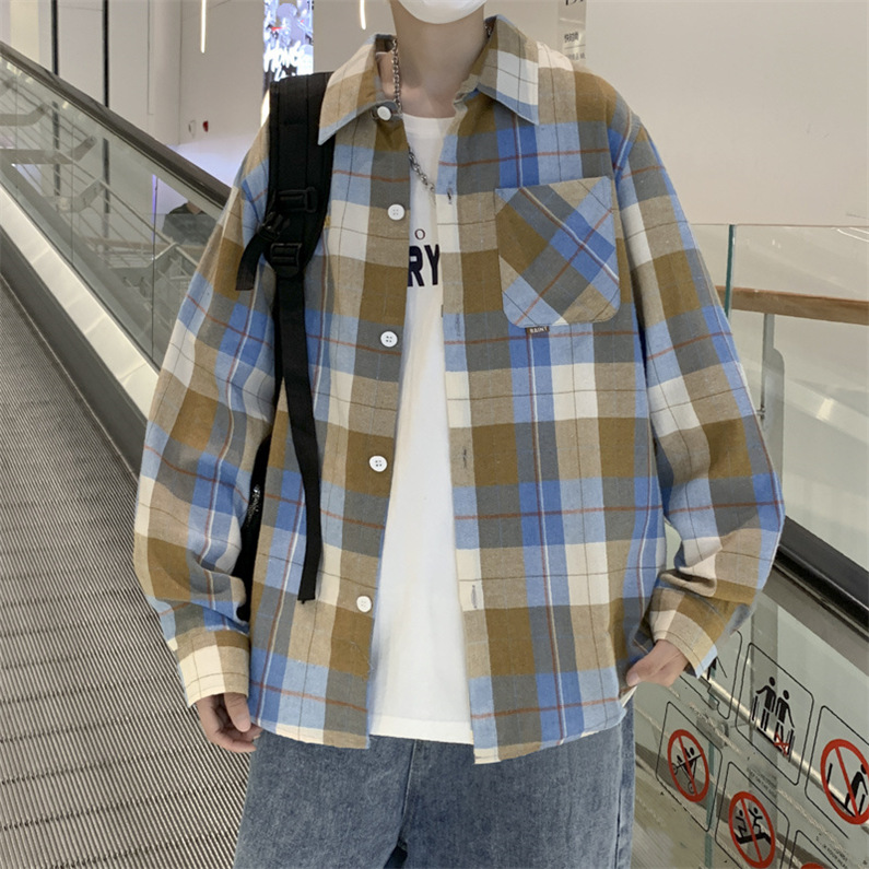 メンズ シャツ カジュアルシャツ 長袖 ワーク ワイシャツ 男子トップス アウター 春秋 通学 普段着 お出掛け チェック柄 スクール 上着 通勤 青少年 