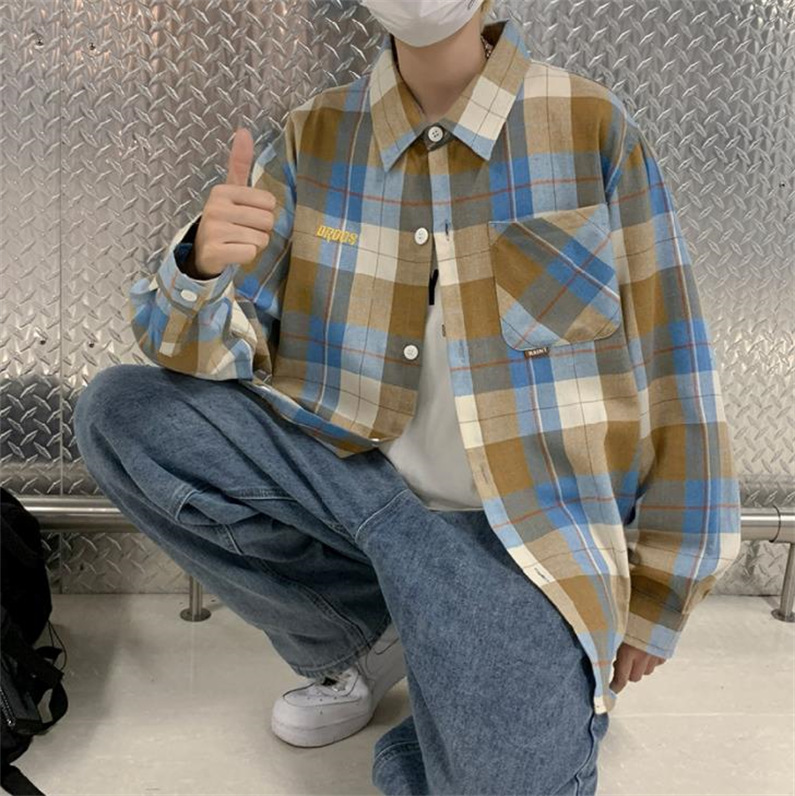メンズ シャツ カジュアルシャツ 長袖 ワーク ワイシャツ 男子トップス アウター 春秋 通学 普段着 お出掛け チェック柄 スクール 上着 通勤 青少年 