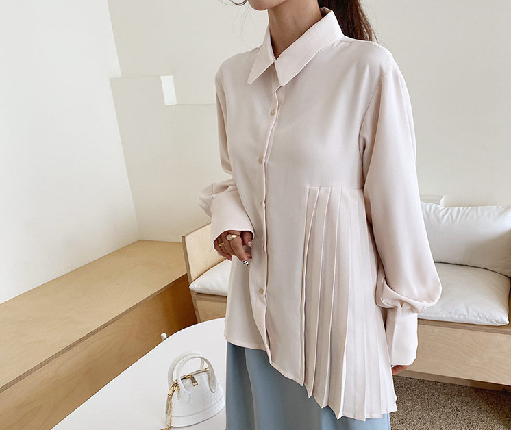 レディース シャツ トップス プリーツシャツ ブラウス 無地 シンプル オフィス 体型カバー 大人可愛い 長袖 体型カバー きれいめ 上品 ロング おしゃれ 