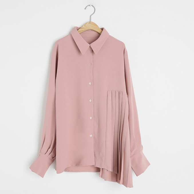 レディース シャツ トップス プリーツシャツ ブラウス 無地 シンプル オフィス 体型カバー 大人可愛い 長袖 体型カバー きれいめ 上品 ロング おしゃれ 