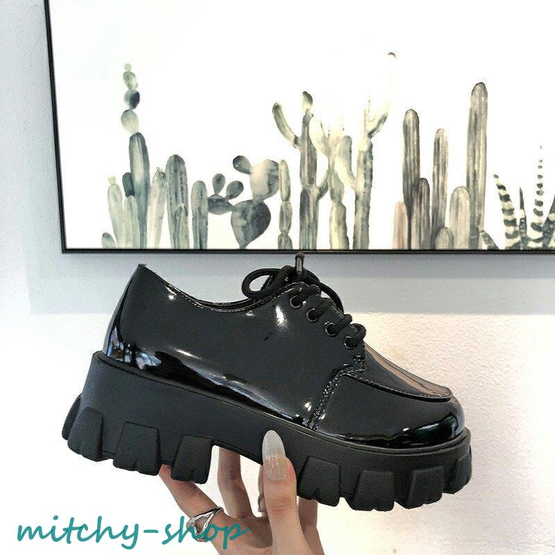 靴 厚底オックスフォード 厚底 スニーカー レディース レースアップ ごつめ 春 パンク ローファー レトロ エナメル 秋 大人 マット 韓国 冬 
