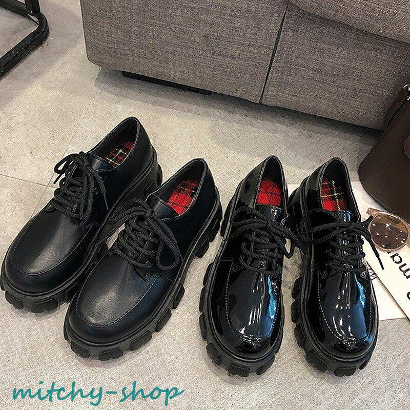 靴 厚底オックスフォード 厚底 スニーカー レディース レースアップ ごつめ 春 パンク ローファー レトロ エナメル 秋 大人 マット 韓国 冬 