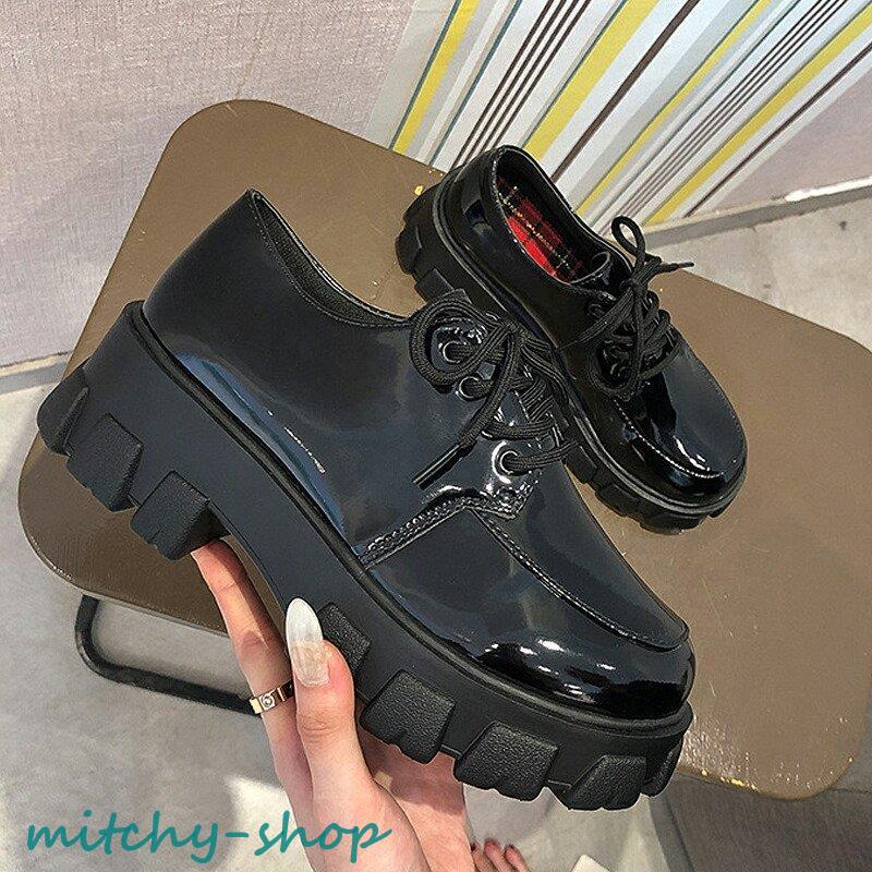 靴 厚底オックスフォード 厚底 スニーカー レディース レースアップ ごつめ 春 パンク ローファー レトロ エナメル 秋 大人 マット 韓国 冬 