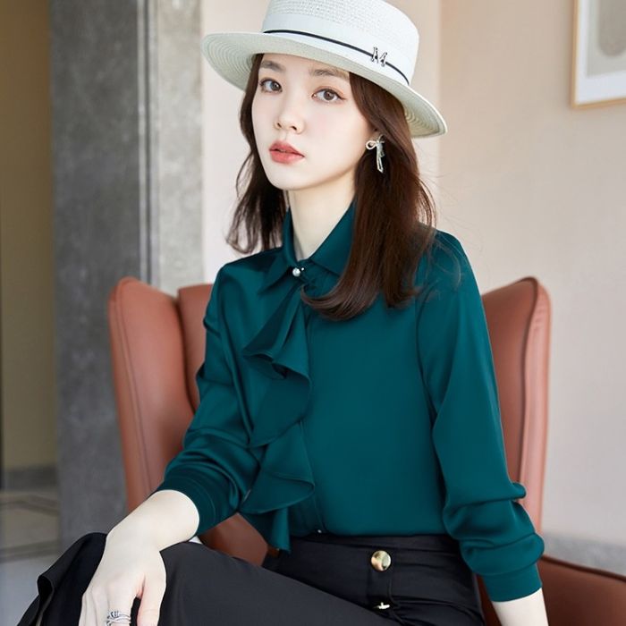 レディース シャツ ママシャツ エレ穏やかな2色選び トップス Vネック オシャレ 秋冬 きれいめ ブラウス 着痩 カジュアル風 長袖 