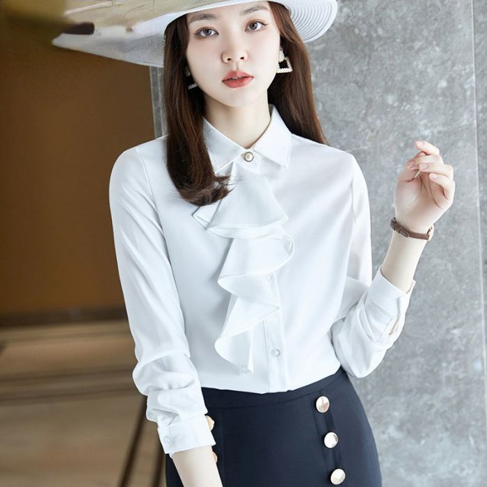 レディース シャツ ママシャツ エレ穏やかな2色選び トップス Vネック オシャレ 秋冬 きれいめ ブラウス 着痩 カジュアル風 長袖 