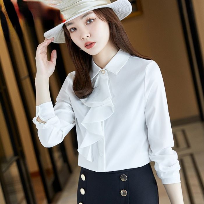 レディース シャツ ママシャツ エレ穏やかな2色選び トップス Vネック オシャレ 秋冬 きれいめ ブラウス 着痩 カジュアル風 長袖 