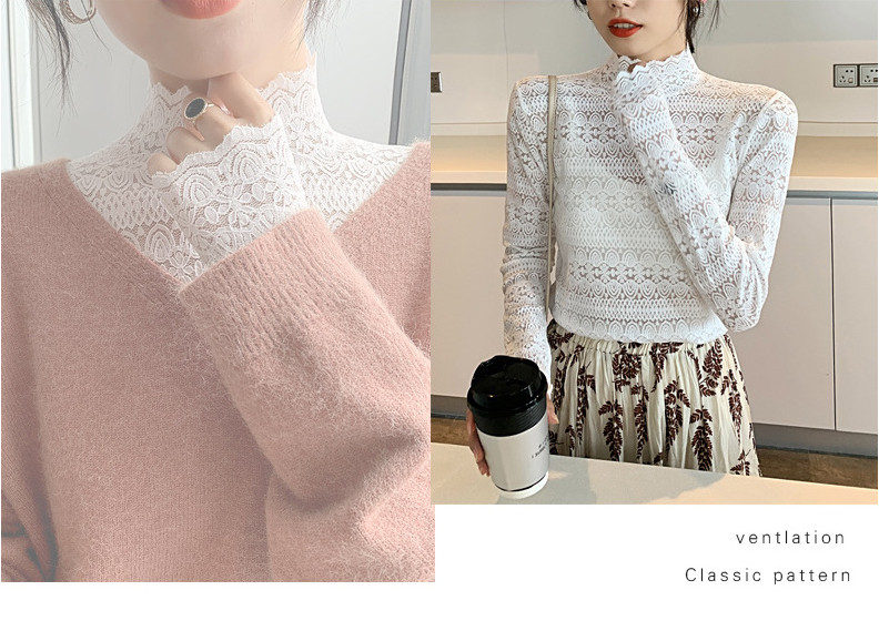レース トップス レース ブラウス 長袖 総レース シャツ ファッション ハイネック ブラウス 花柄 シースルー 立ち襟 レディース 韓国 