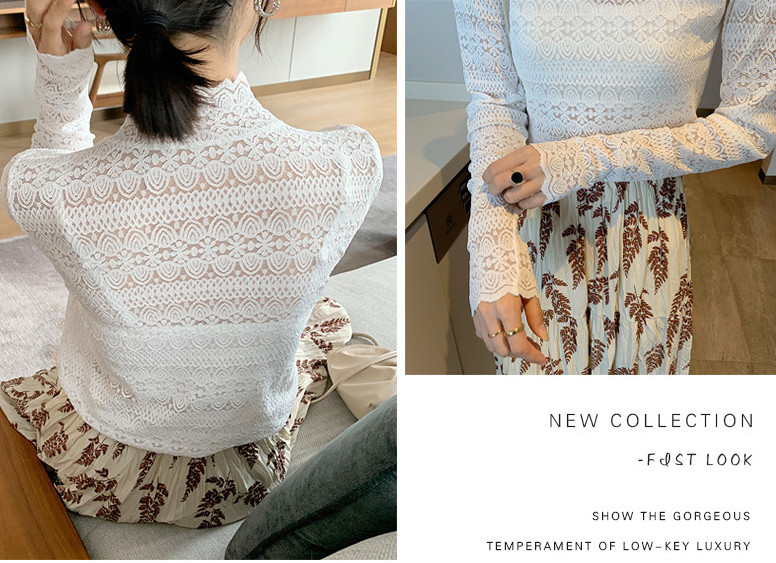 レース トップス レース ブラウス 長袖 総レース シャツ ファッション ハイネック ブラウス 花柄 シースルー 立ち襟 レディース 韓国 