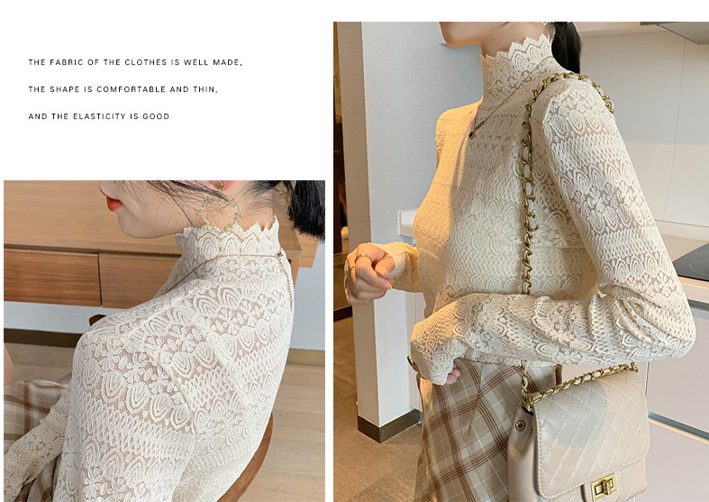 レース トップス レース ブラウス 長袖 総レース シャツ ファッション ハイネック ブラウス 花柄 シースルー 立ち襟 レディース 韓国 