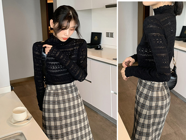 レース トップス レース ブラウス 長袖 総レース シャツ ファッション ハイネック ブラウス 花柄 シースルー 立ち襟 レディース 韓国 