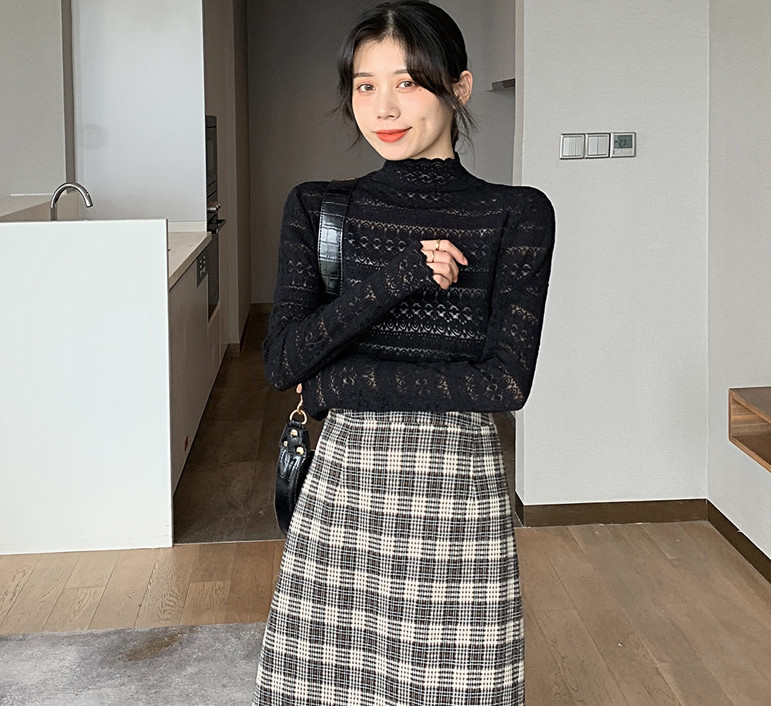 レース トップス レース ブラウス 長袖 総レース シャツ ファッション ハイネック ブラウス 花柄 シースルー 立ち襟 レディース 韓国 