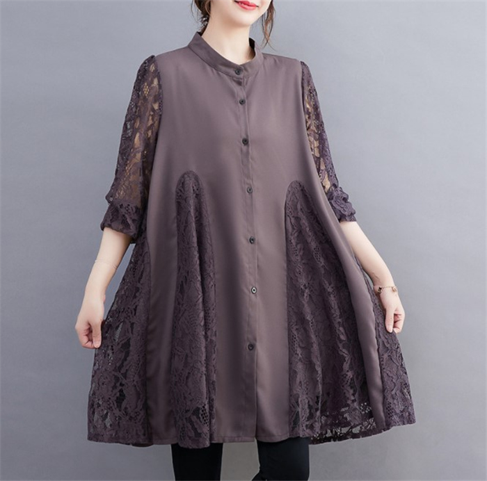 レースチュニック ワンピース レディース きれいめ 春秋 チュニックワンピース レース 長袖 40代 Aライン 切替かえ 大きいサイズ 体型カバー 可愛い 30代 