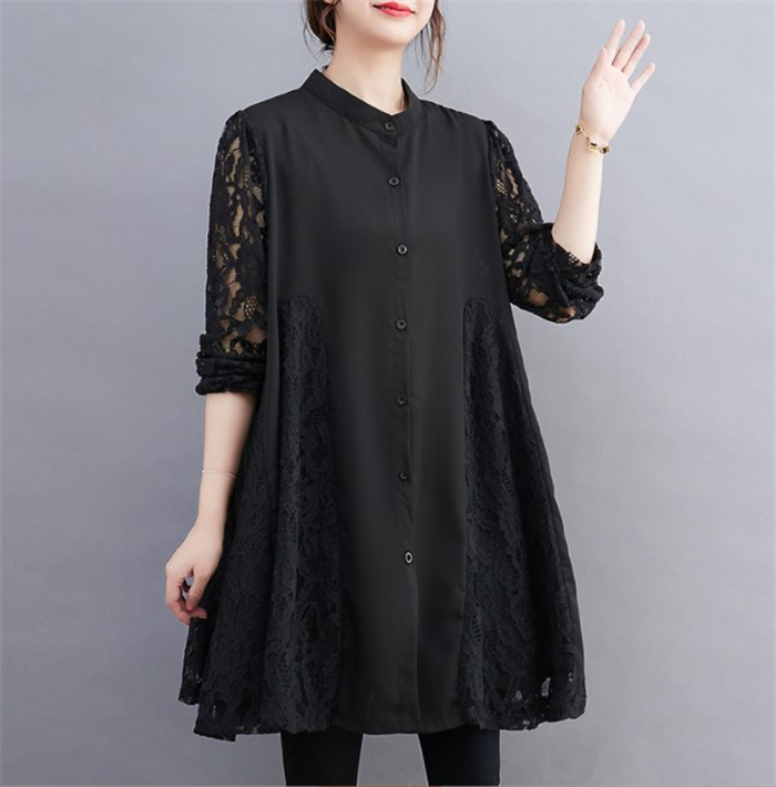 レースチュニック ワンピース レディース きれいめ 春秋 チュニックワンピース レース 長袖 40代 Aライン 切替かえ 大きいサイズ 体型カバー 可愛い 30代 