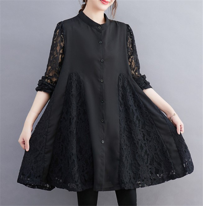 レースチュニック ワンピース レディース きれいめ 春秋 チュニックワンピース レース 長袖 40代 Aライン 切替かえ 大きいサイズ 体型カバー 可愛い 30代 